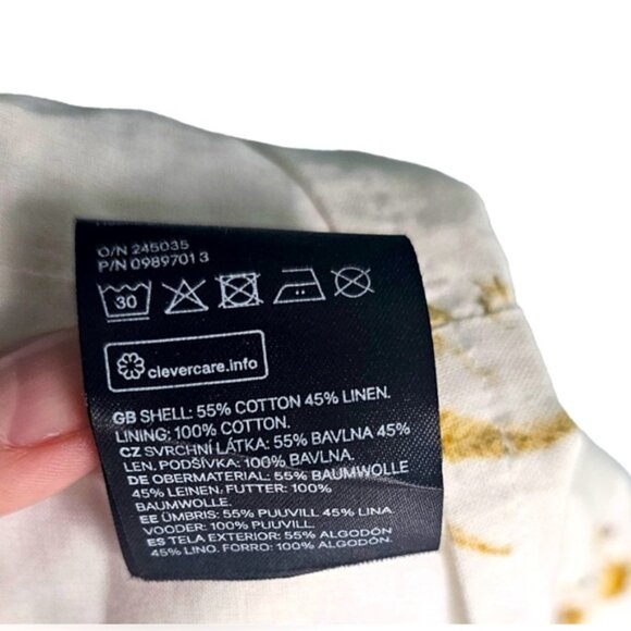 HM Linen Blend Smocked Puff Sleeve Crop Floral Btier Large - Picture 4 of 4